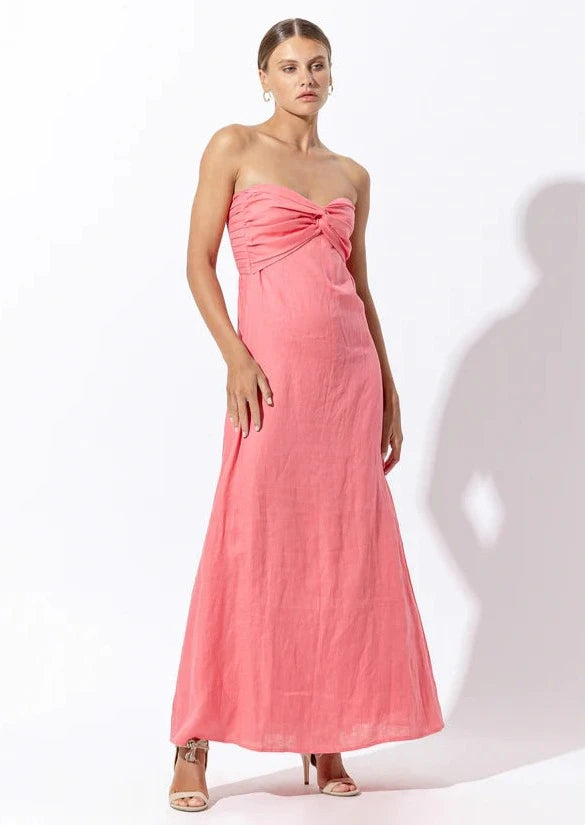 Lusana Melody Linen Maxi Dress in French Pink