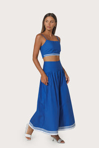 LUSANA Oliver Embroidered Poplin Skirt Set in Sapphire Stripe