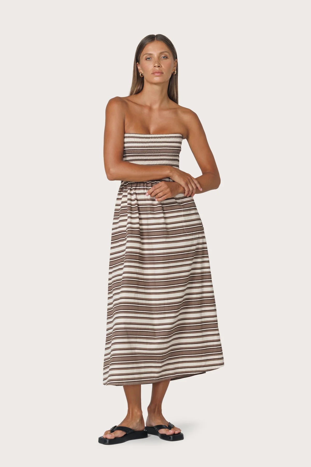 LUSANA Dion Strapless Poplin Dress in Beachmark Stripe