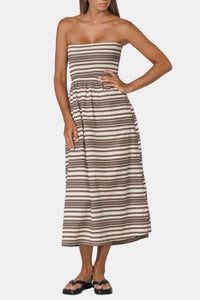 LUSANA Dion Strapless Poplin Dress in Beachmark Stripe