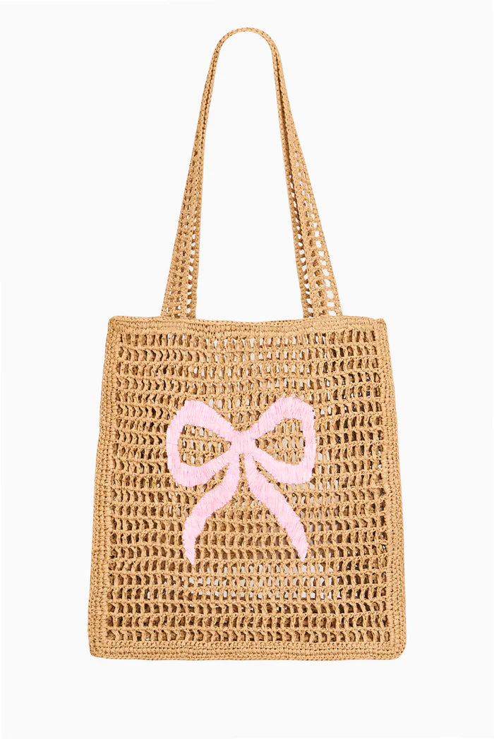 Love Shack Fancy Seaside Straw Bow Beach Bag