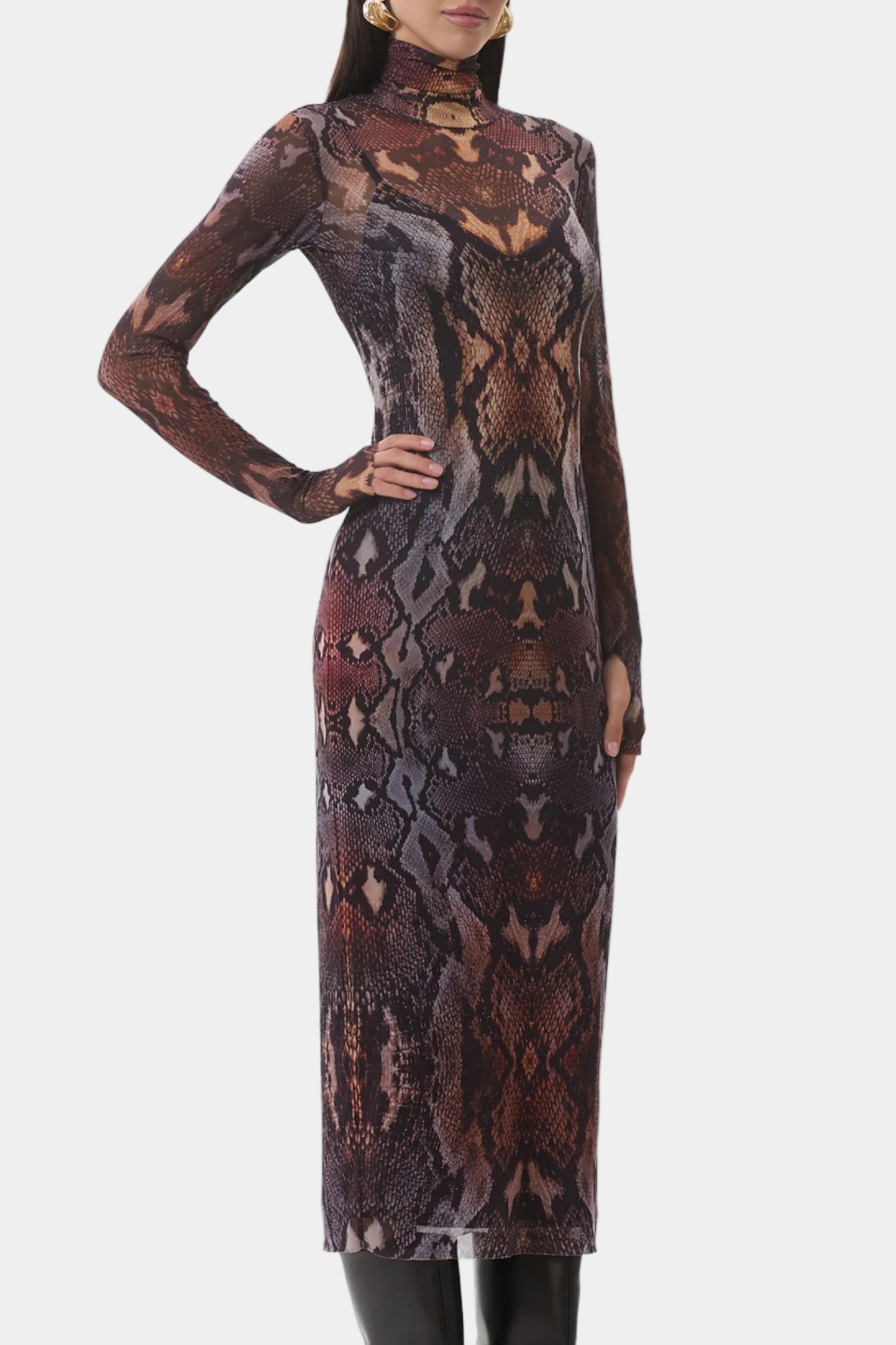 AFRM Shailene Midi Dress in Placed Umber Snake