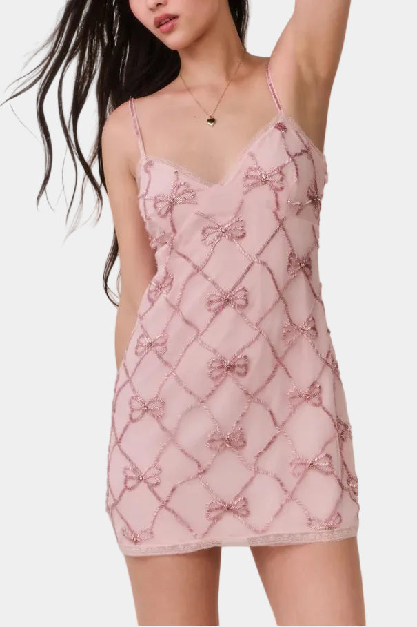 Love Shack Fancy Shella Beaded Bow Mini Dress