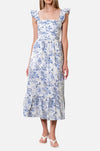 Moon River Shirred Tiered Floral Midi Dress