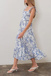 Moon River Shirred Tiered Floral Midi Dress