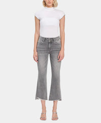 Renato High Rise Raw Slant Hem Mini Bootcut Jeans