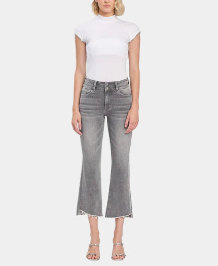 Renato High Rise Raw Slant Hem Mini Bootcut Jeans