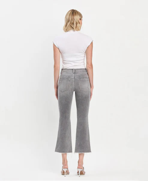 Renato High Rise Raw Slant Hem Mini Bootcut Jeans