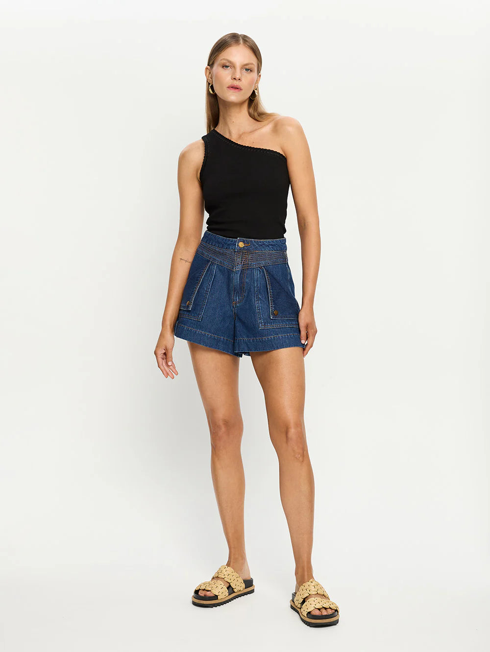 KIVARI Celene Denim Shorts in Indigo Blue