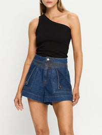 KIVARI Celene Denim Shorts in Indigo Blue