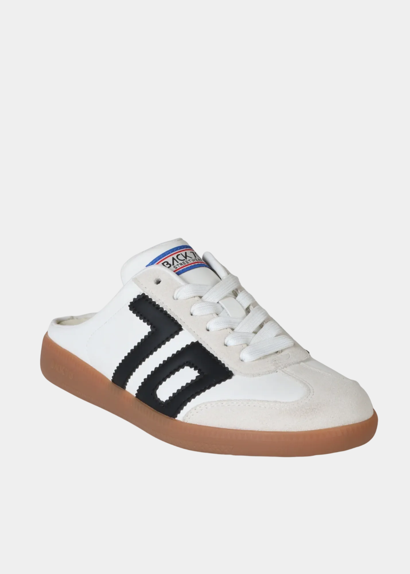 BACK 70 Easter Backless Sneaker in White Black