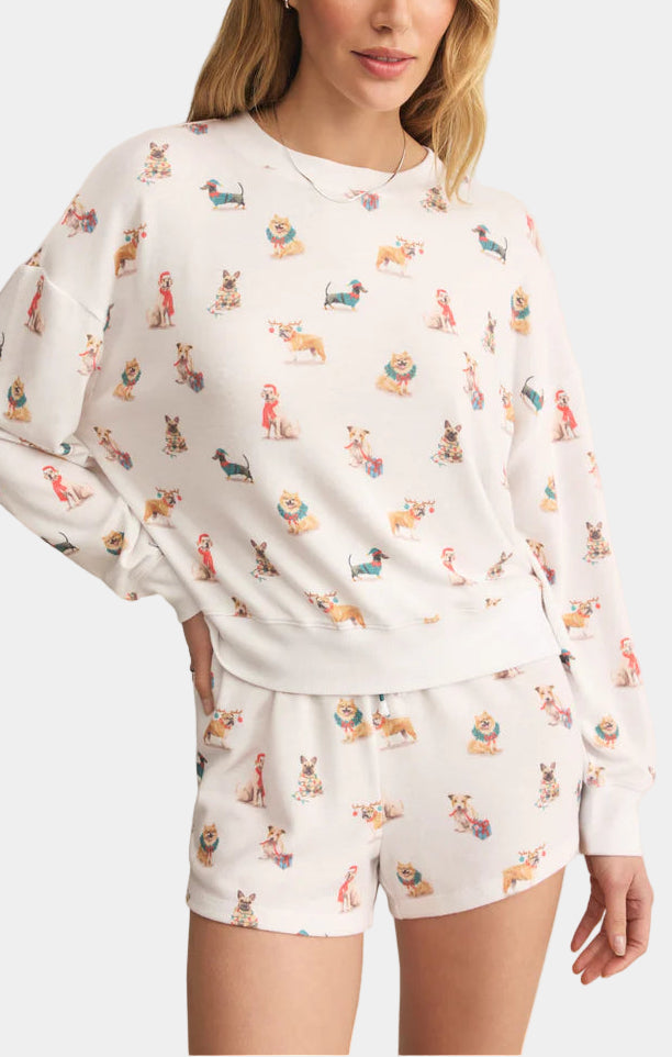 Z Supply Cozy Up Pup Long Sleeve Top & Shorts Set