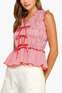 Bail Gingham Smocking Band Bodice Top
