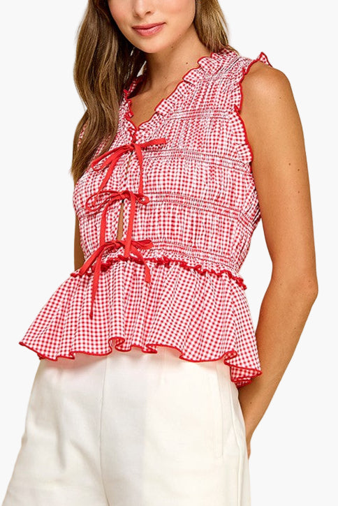 Bail Gingham Smocking Band Bodice Top