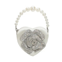 Melie Bianco Mila White Satin & Pearl Heart Crossbody Bag