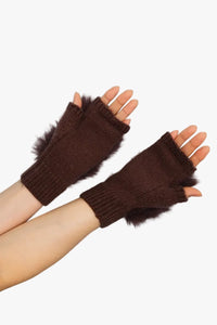 Faux Fur Trim Fingerless Knit Mittens