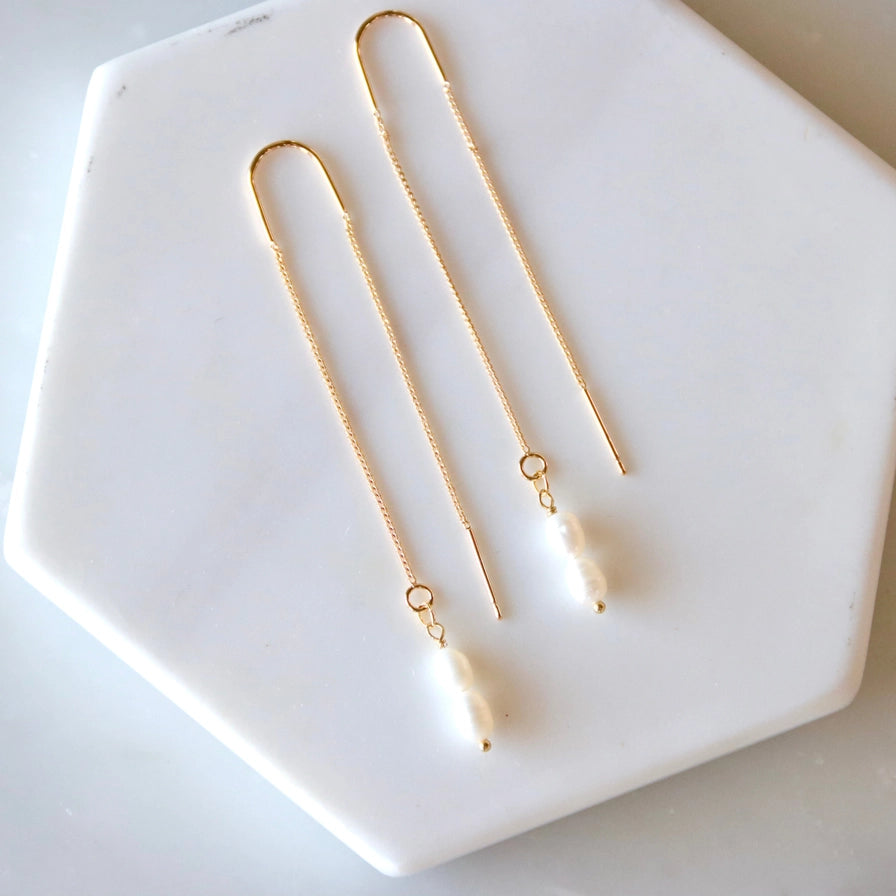 Mesa Blue Pearl Threader Earrings