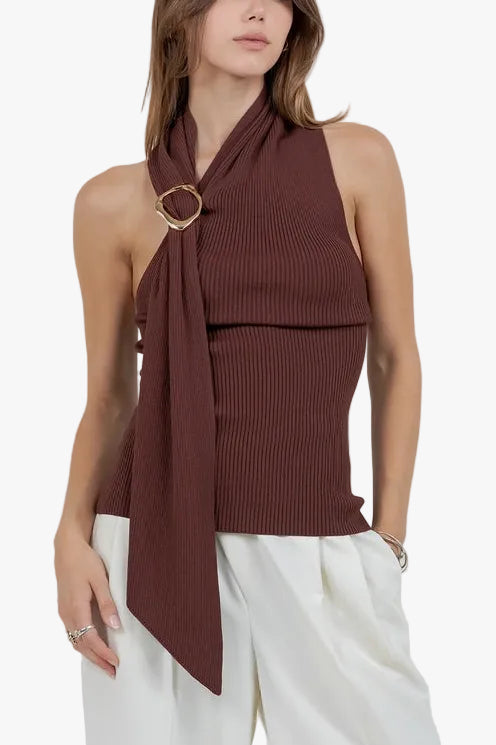 Leslie Knit One Shoulder Scarf Top