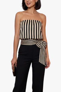 Angie Striped Satin Strapless Tie Waist Top