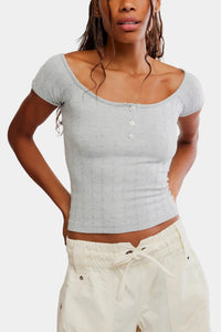 Free People So Soft Seamless Henley Top in Heather Grey