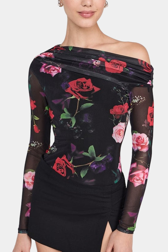 AFRM Barry Top in Noir Summer Rose