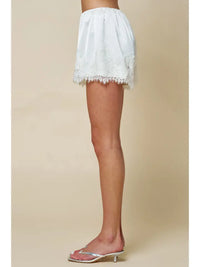 Daden Satin Lace Trim Shorts in Cream