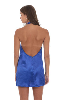 Quinn Satin Halter Shift Dress in Royal Blue