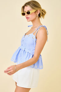 Aven Embroidered Eyelet Peplum Top