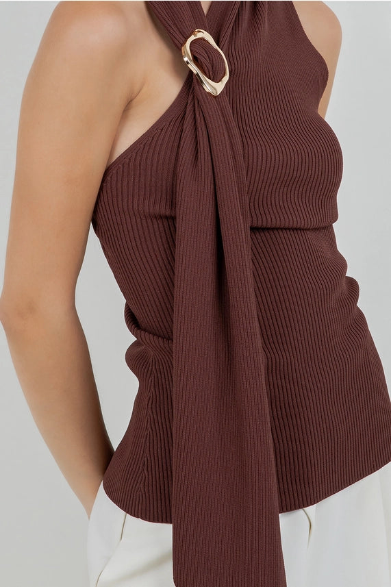Leslie Knit One Shoulder Scarf Top