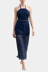 Dylan Dot Lace Halter Top & Sheer Maxi Skirt Set