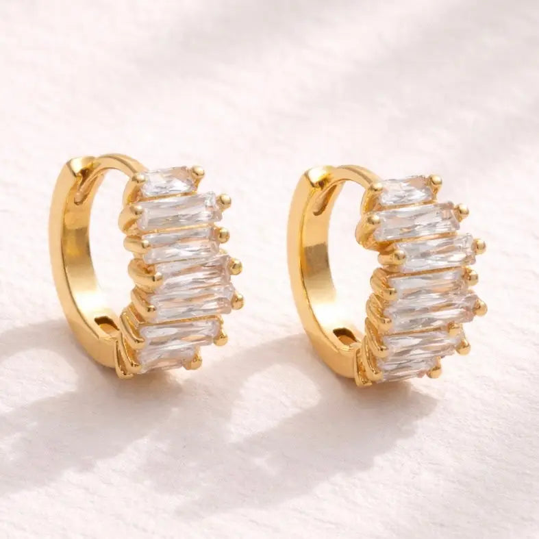 Mesa Blue Cz Baguette Huggie Hoop Earrings