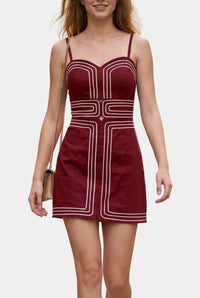 Bess Contrast Stitch Mini Dress in Crimson/White