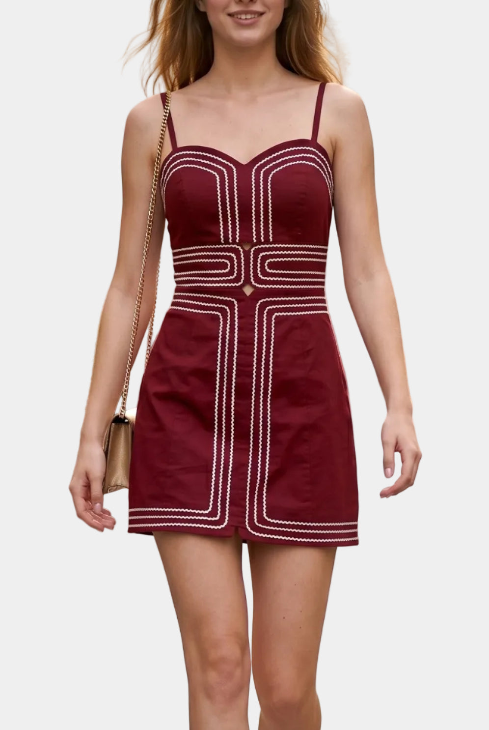Bess Contrast Stitch Mini Dress in Crimson/White