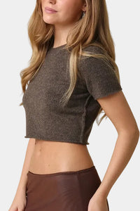 Romy Knit Cropped Sweater in Brown