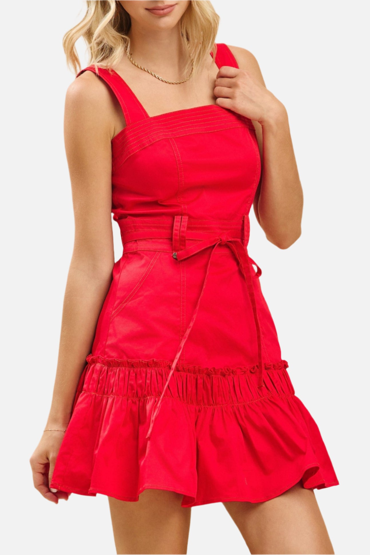 Perrie Belted Ruffle Mini Dress