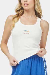 Emerson Colorful Fish Beaded Ribbed Tank Top