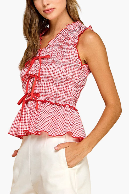 Bail Gingham Smocking Band Bodice Top