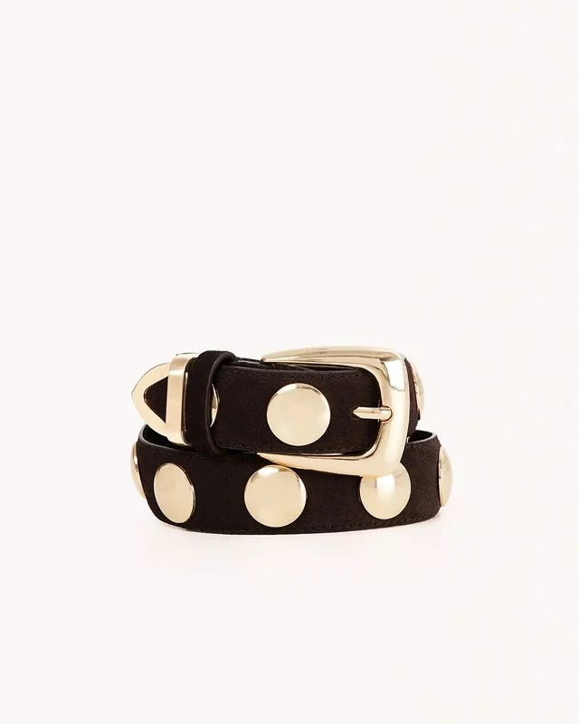 Billini Bailey Belt in Dark Cacao Suede Gold