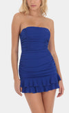 Orbella Crepe Ruched Mini Dress in Blue