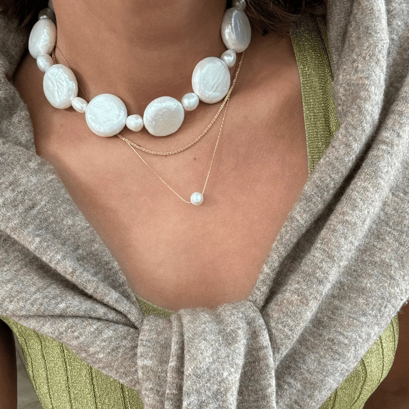 BRACHA Marlowe 2 in 1 Dainty Pearl Necklace