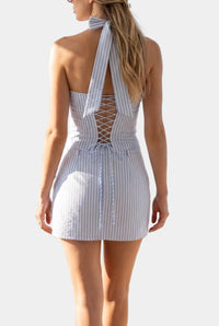 Chloe Stripe Halter Corset Top & Mini Skirt Set