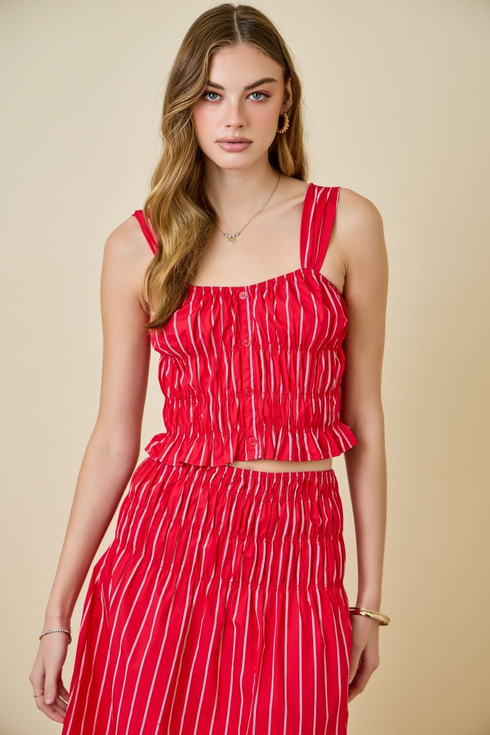 Scottie Striped Smocked Top & Midi Skirt Set