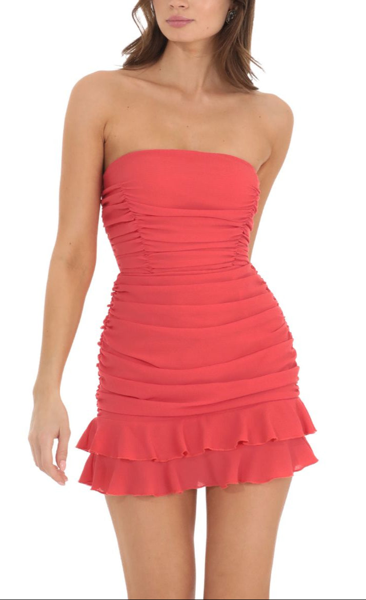 Orbella Crepe Ruched Mini Dress