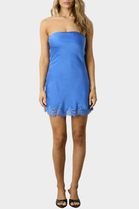 Sydney Strapless Lace Trim Mini Dress in Blue