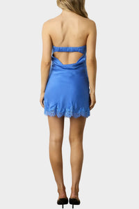 Sydney Strapless Lace Trim Mini Dress in Blue