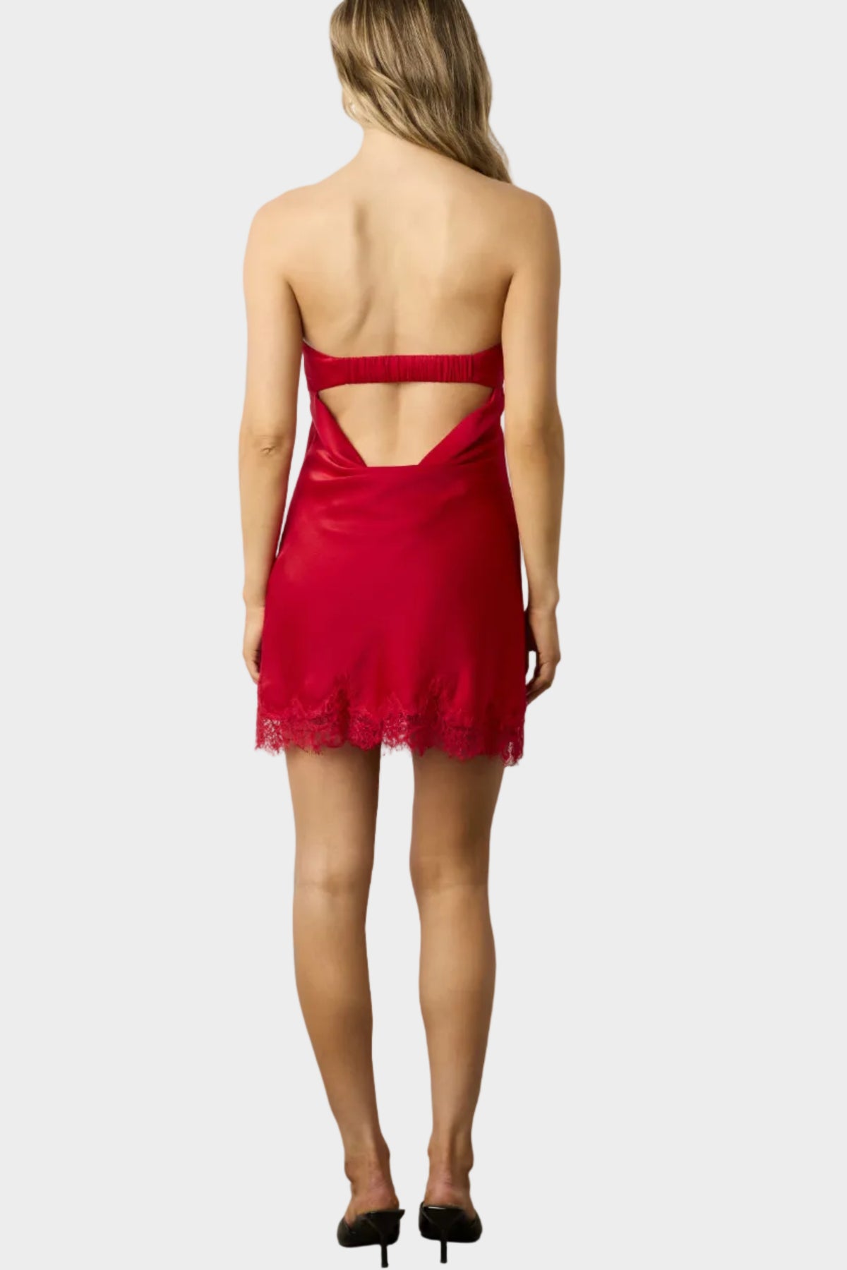 Sydney Strapless Lace Trim Mini Dress in Red