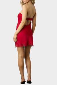 Sydney Strapless Lace Trim Mini Dress in Red