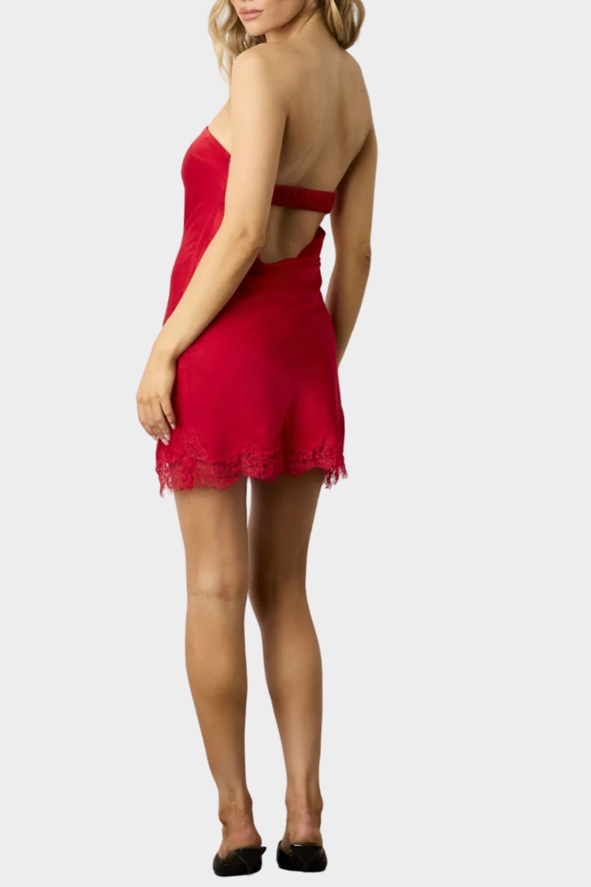 Sydney Strapless Lace Trim Mini Dress in Red