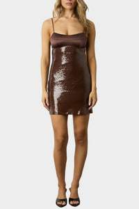 Jessie Sequin Mini Dress in Brown