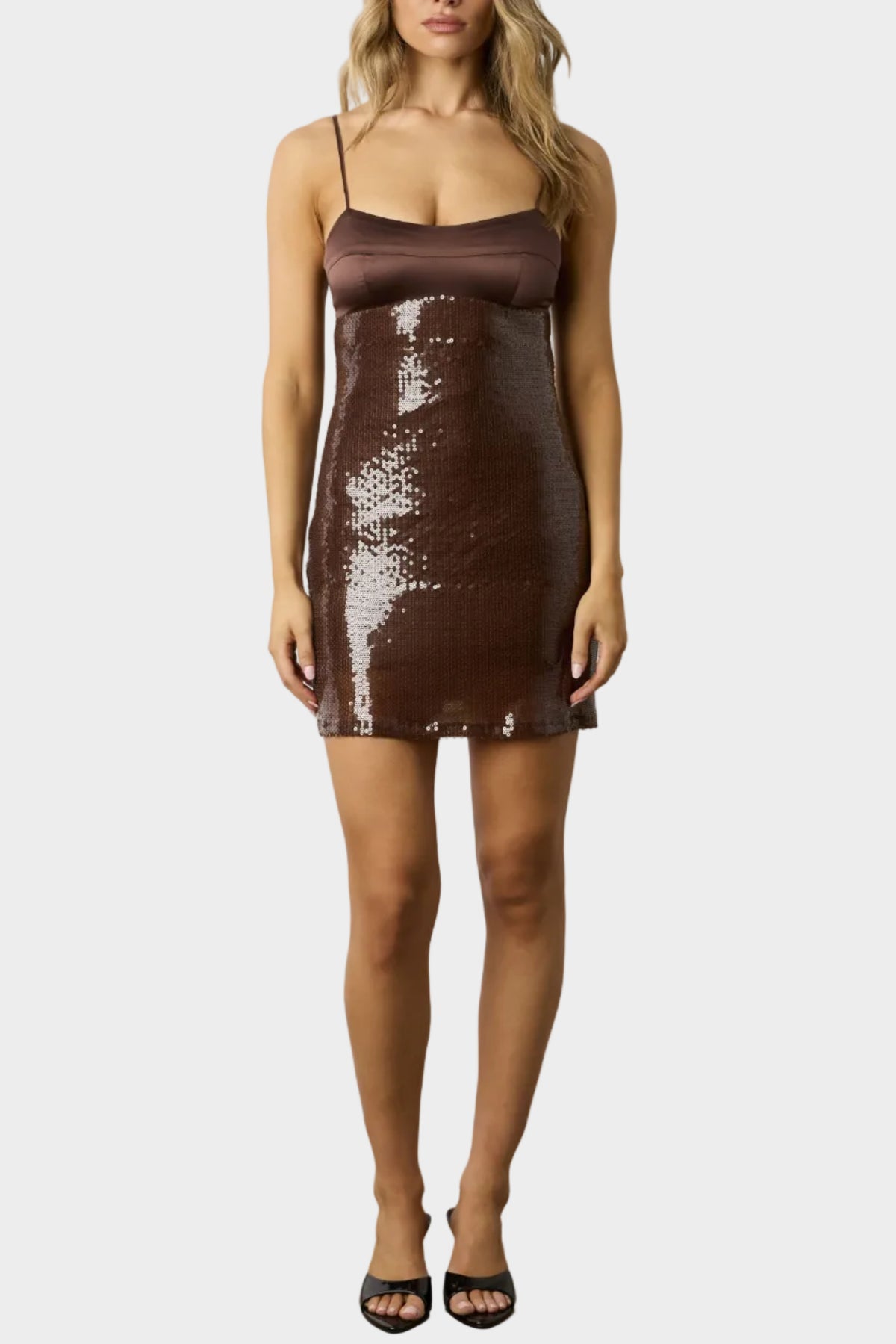 Jessie Sequin Mini Dress in Brown